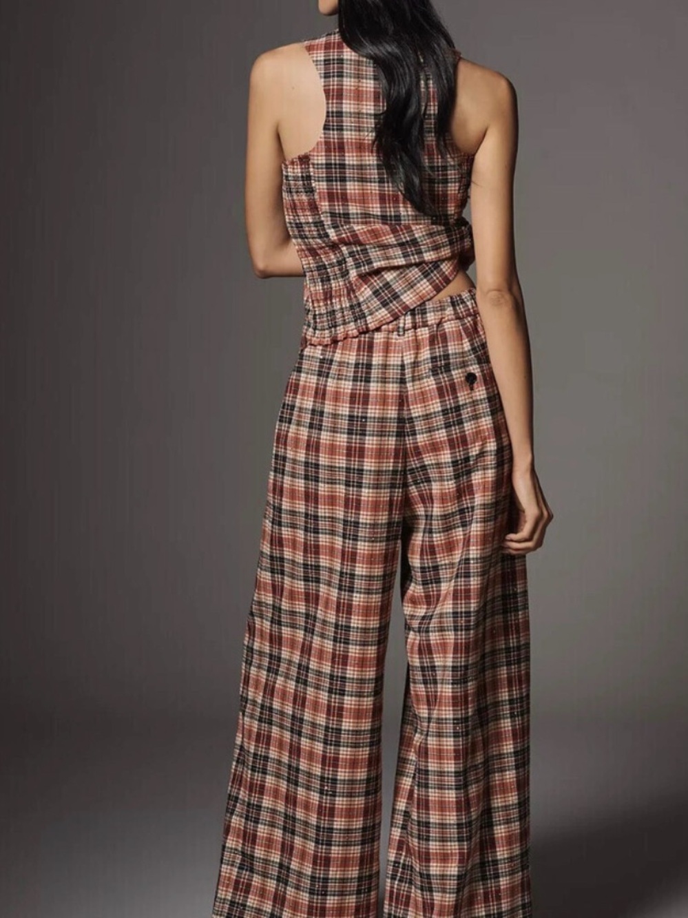 Maeve Rust Plaid Wide-Leg Pleated Trousers - Picture 3 of 3